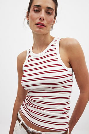 White/Rust Striped Ribbed Tank
