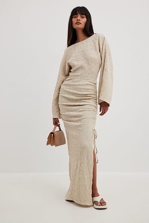 Beige Structured Drawstrings Maxi Dress