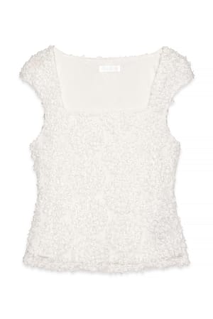 White Gestructureerde top met kapmouwen