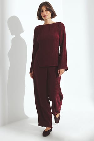 Burgundy Structured Mid Waist Pants