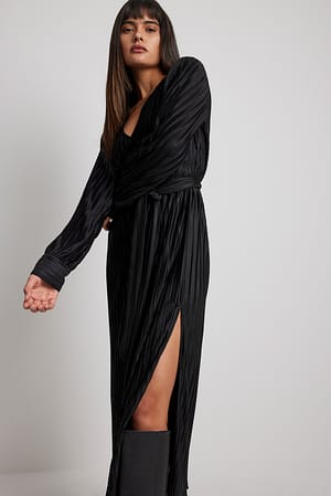 Black Structured Overlap Midi Dress