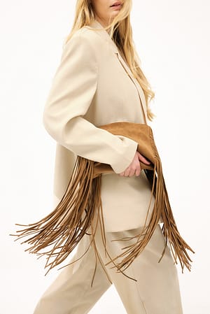 Tan Suede Fringes Handbag