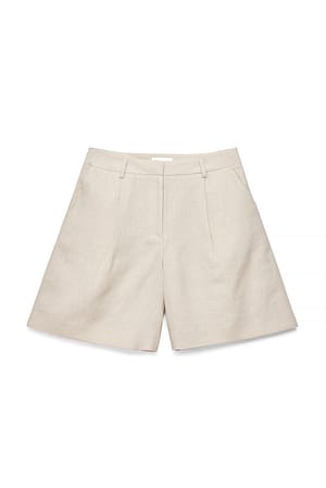 Beige Tailored Linen Shorts
