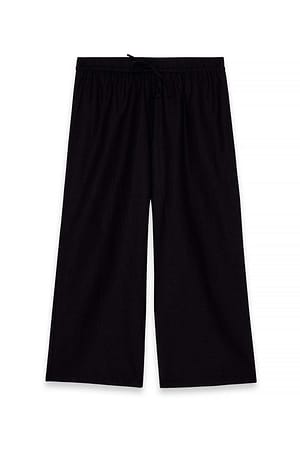 Black Tapered Cropped Drawstring Pants