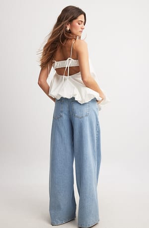 White Thin Strap Volume Singlet