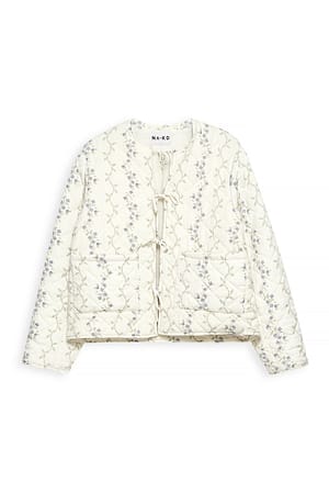 Flower Print Veste matelassée à détail noué