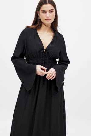 Black Tie Front Kaftan Dress