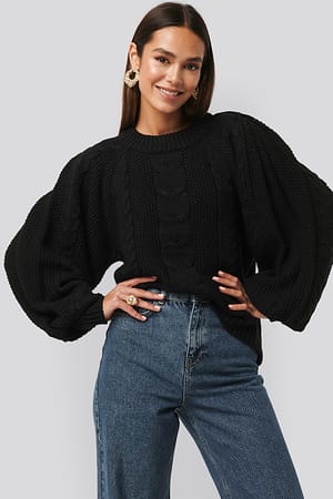 Black Chunky Cable Knitted Sweater