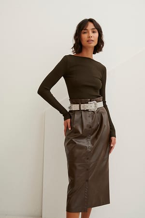 Brown Paperwaist Pu-Midirok