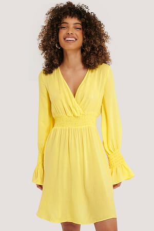 Yellow Elastic Waist LS Dress