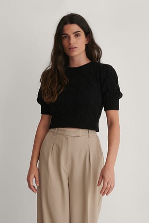 Black Knitted Detail Top