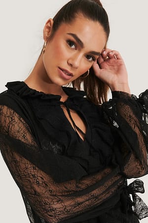 Black Chemisier Manches Dentelle
