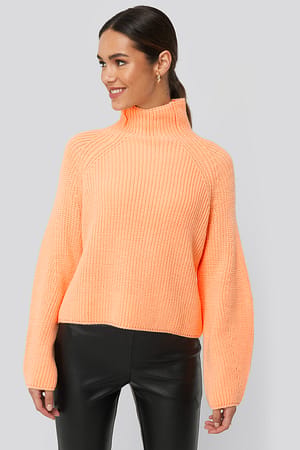 Peach Upright Neck Knitted Sweater