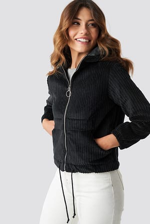Black Velvet Hooded Jacket