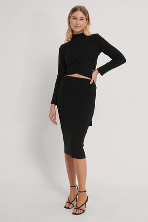 Black Set Med Croppad Topp Och Midikjol