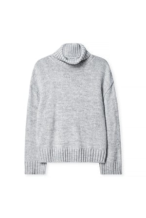 Grey Turtle Neck Knitted Sweater