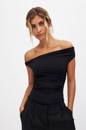 Black Twist Off Shoulder Top