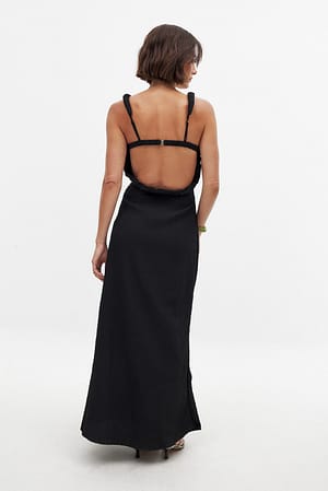 Black Twist Strap Open Back Maxi Dress