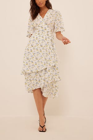 Blue Flower Midi-chiffonjurk
