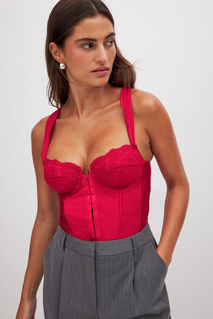 Dark Red Underwired Lace Corset