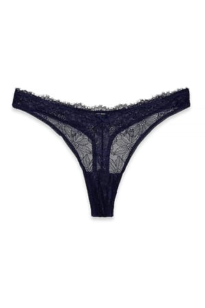 Dark Blue V-cut Eyelash Lace Thong