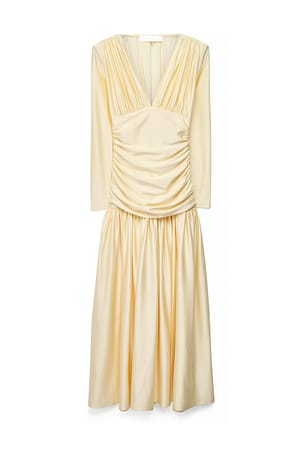 Light Yellow drapiertes Maxikleid mit V-Ausschnitt
