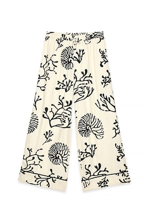 Black/White Print weite Viskosehose mit mittlerer Taille