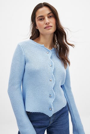 Light Blue Wavy Edge Knitted Cardigan