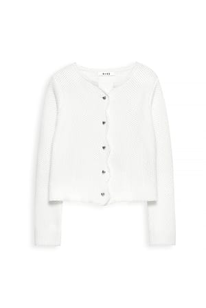 White Wavy Edge Knitted Cardigan
