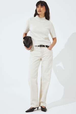 Beige Way gerade Jeans mit mittlerer Taille