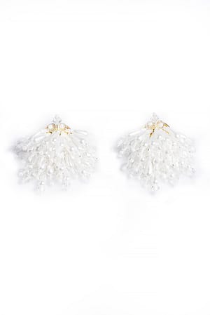 White White Beaded Cluster Earrings