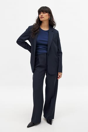 Navy Wide High Waist Suit Pants