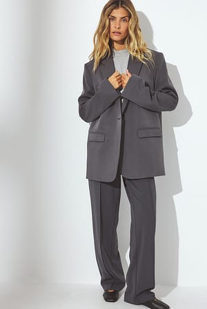Dark Grey Dehnbare Anzughose mit geradem Bein