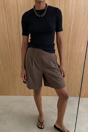Brown Wide Leg Mid Waist Shorts