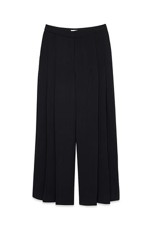 Black Wide Leg Pleated Lyocell Pants