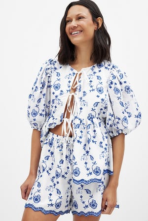 Blue/White Wide Mid Waist Shorts