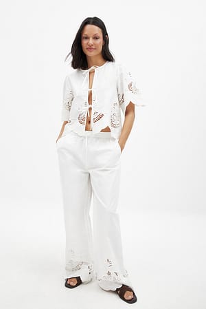 Mid Waist Broderie Anglaise Trousers
