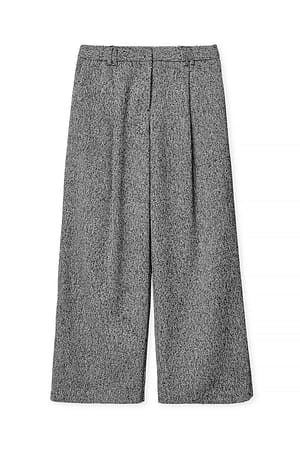 Black/White Pantalon large en sergé à taille mi-haute