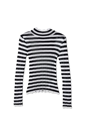 Black/White Stripe Wide Rib Knitted Top