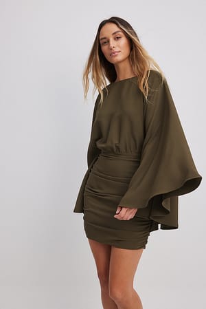 Wide Sleeve Draped Mini Dress