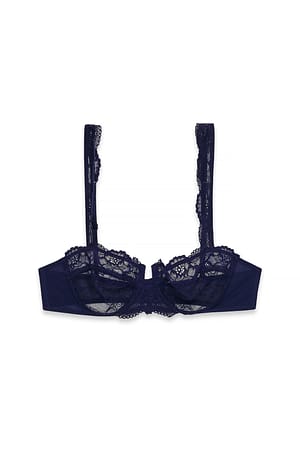 Dark Navy Balconette-BH mit breiten Trägern aus Spitze