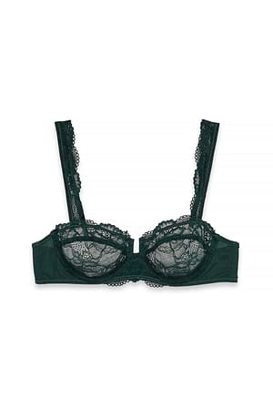 Deep Green Balconette-BH mit breiten Trägern aus Spitze