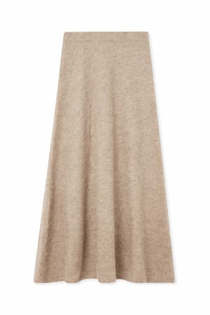 Beige Strikket maxinederdel i uldblanding