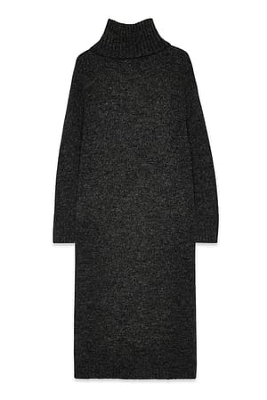 Dark Grey Melange Strikket midikjole i ullblanding
