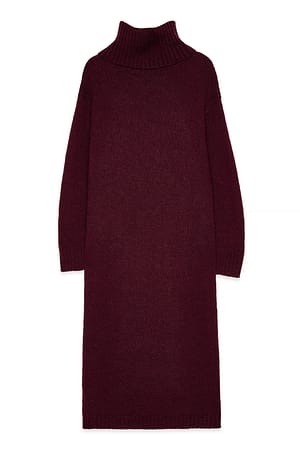 Plum Strikket midikjole i ullblanding