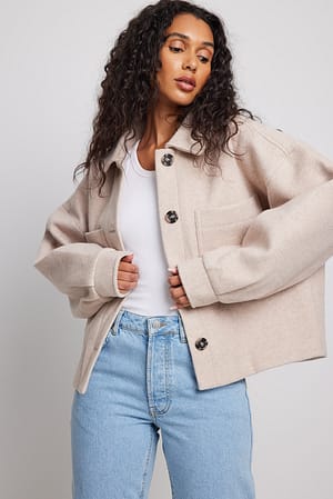 Light Beige Oversized kort jack in wolmix