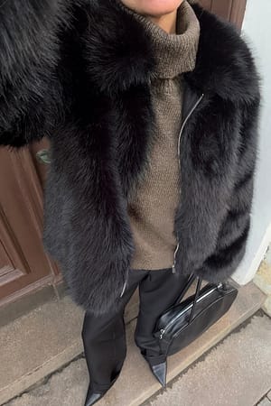Black Chaqueta de piel sintética con cremallera