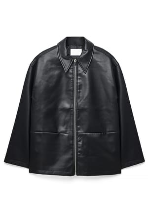 Black Zip Detail Faux Leather Jacket