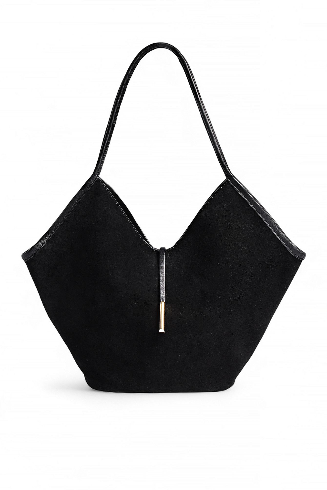 Black Big Triangular Suede Tote