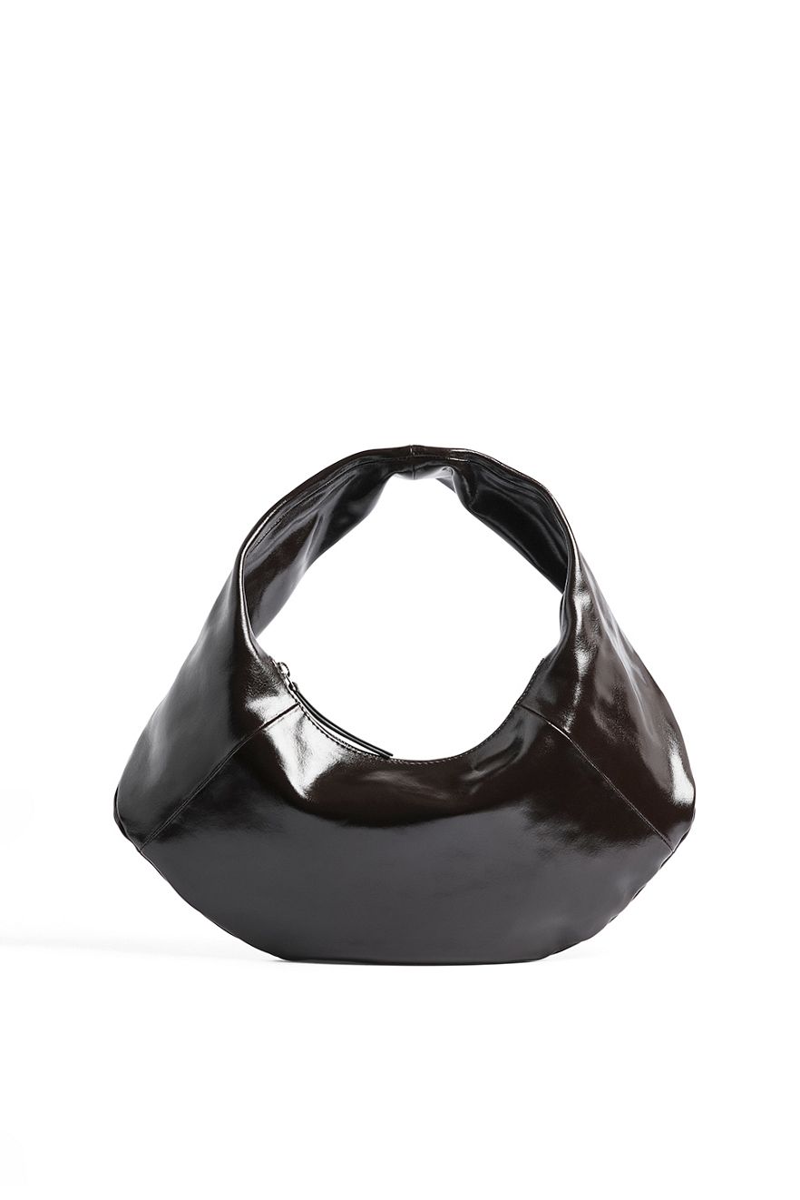 Leather Brown Rounded Glossy Leather Bag